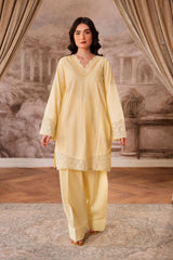 Pastel Yellow Embroidered two piece