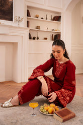Crimson Embroidered two piece