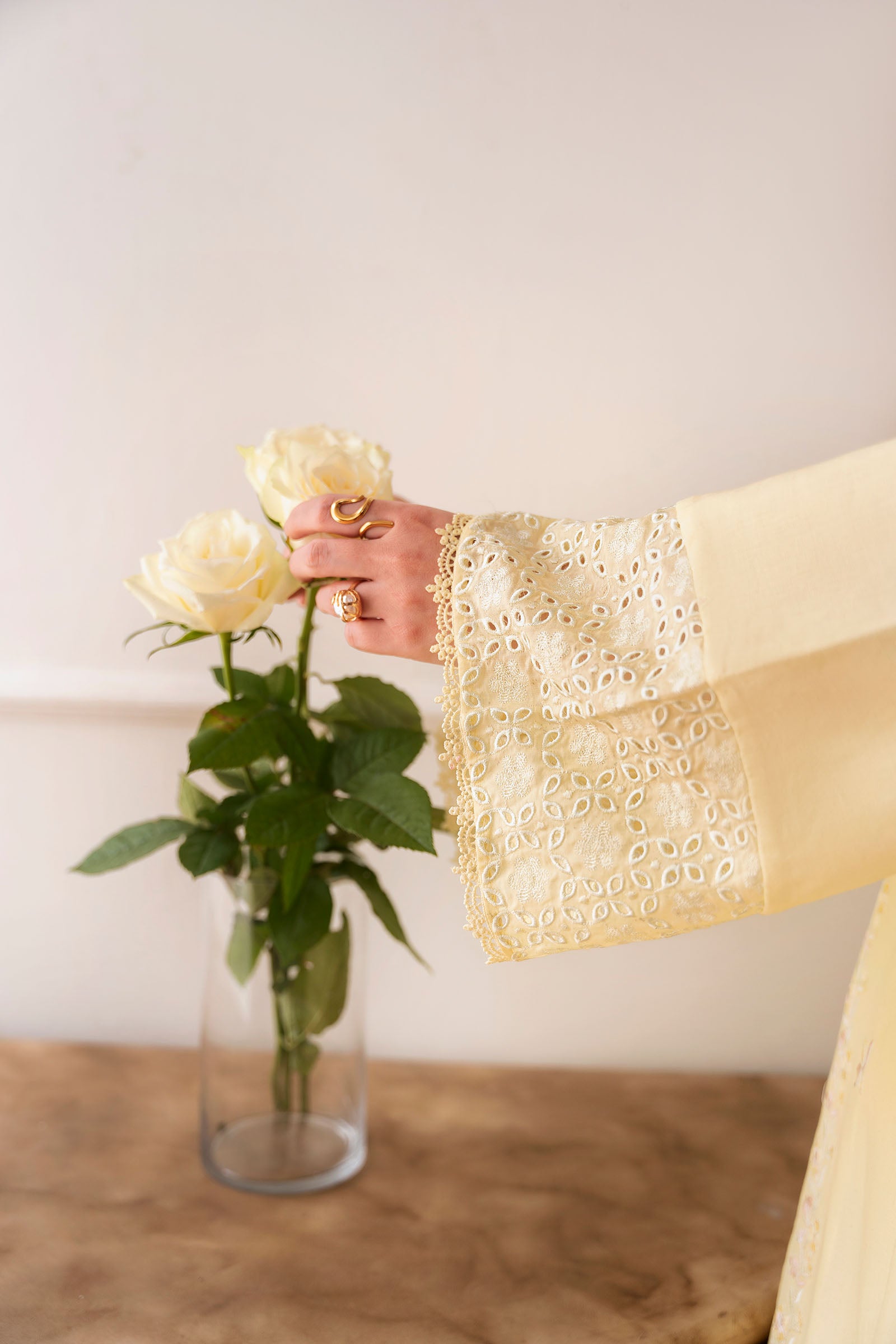 Pastel Yellow Embroidered two piece