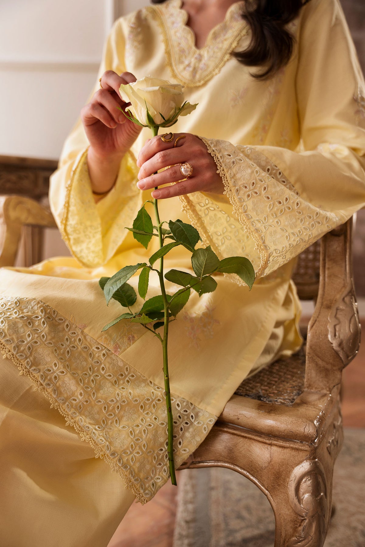 Pastel Yellow Embroidered two piece