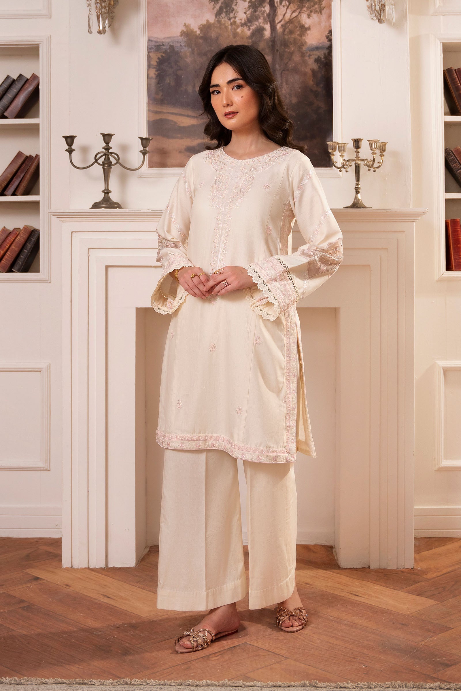 Ivory Embroidered two piece