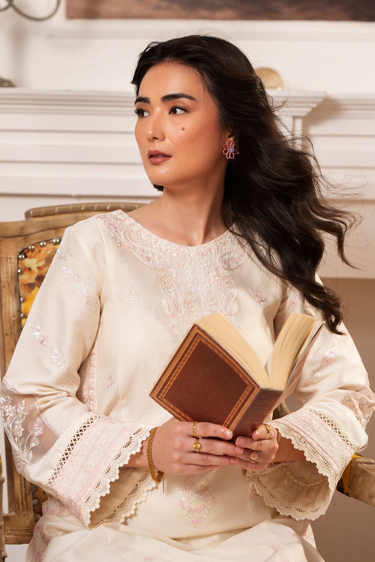 Ivory Embroidered two piece