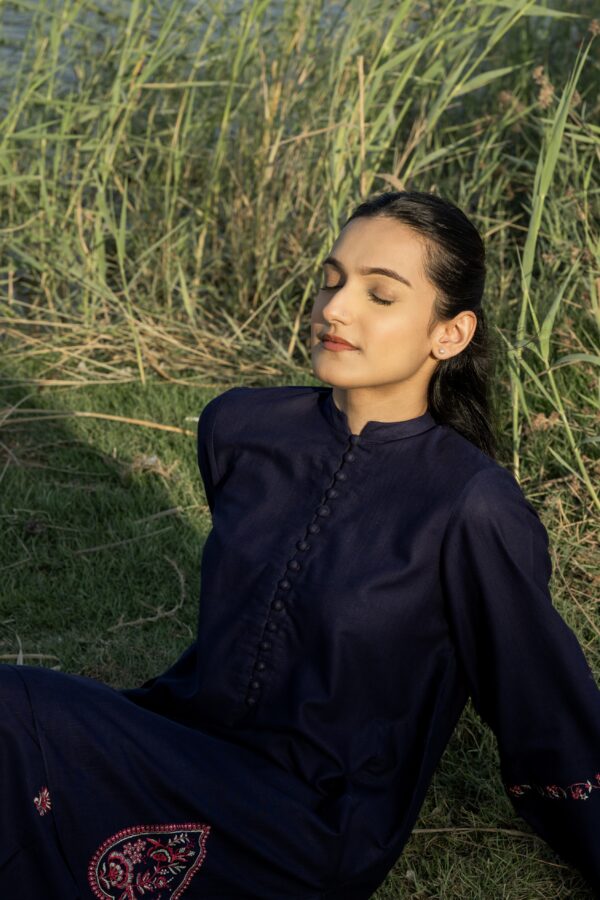 AZURE - Intricately embroidered shirt paired with farshi shalwar - Image 2