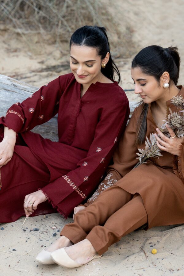 Burgundy Blossom - Ensemble with artful pocket embroidery and sleeve bails - Image 5